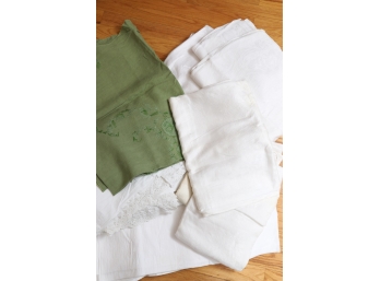 (7) LINEN TABLECLOTHS, NAPKINS  and a BED COVER
