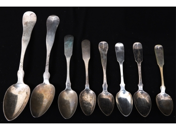 GROUPING OF COIN SILVER TABLE & TEASPOONS