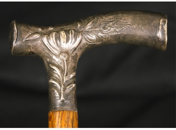 CANE with STERLING SILVER FLORAL DECORATED HANDLE