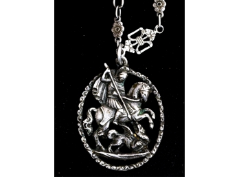 ST. GEORGE and the DRAGON GERMAN SILVER NECKLACE