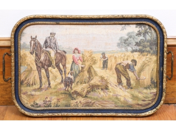 TRAY with TAPESTRY under GLASS