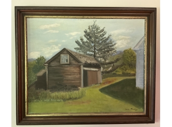 (20th c) OIL PAINTING OF A SHED by Les Plumley
