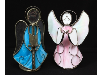 PAIR OF STAINED GLASS ANGEL SCONCES