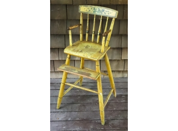 (19th c) STENCILED HIGH CHAIR in YELLOW PAINT