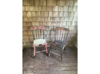 (3) (19th c) PLANK SEAT CHAIRS