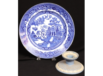 WEDGWOOD PLATE and CANDLE HOLDER