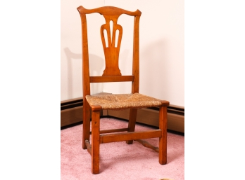 (18th c) MAPLE SIDE CHAIR with RUSH SEAT