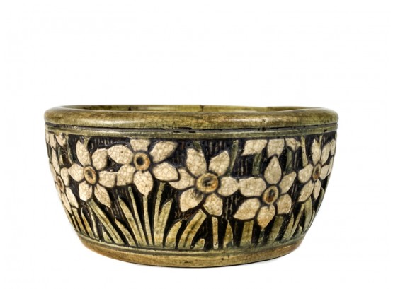 ARTS & CRAFT FLORAL DECORATED  POTTERY BOWL