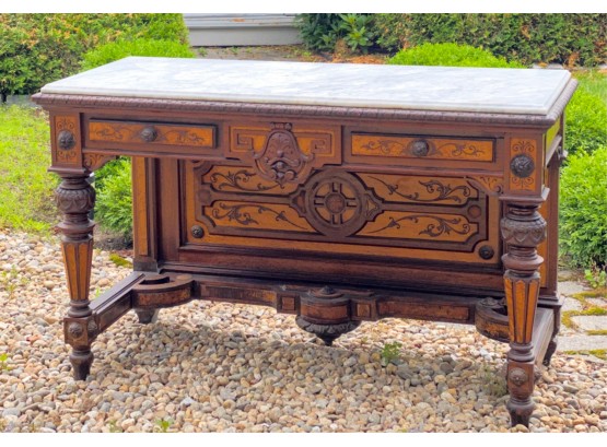 AMERICAN  MARBLE TOP AESTHETIC MOVEMENT SIDEBOARD