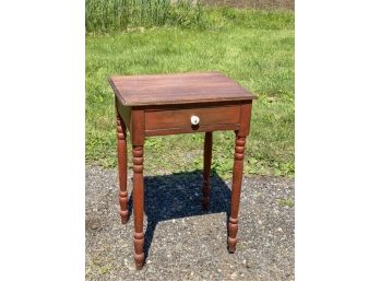 ANTIQUE COUNTRY ONE DRAWER PINE STAND IN RED WASH