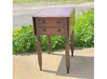 ANTIQUE TWO DRAWER MAHOGANY DROP LEAF END TABLE