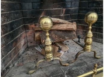 PERIOD CHIPPENDALE CANNONBALL BRASS ANDIRONS