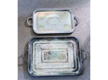 (2) FINELY CAST AND ENGRAVED SILVER PLATED TRAYS