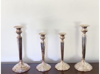 (2) PAIRS SILVER PLATED COLUMN FORM CANDLESTICKS