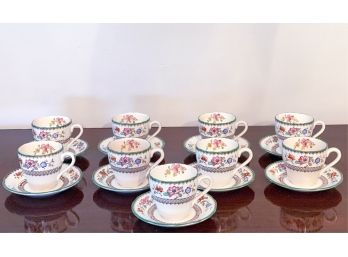 SET (9) COPELAND SPODE 'CHINESE ROSE' CUP & SAUCER