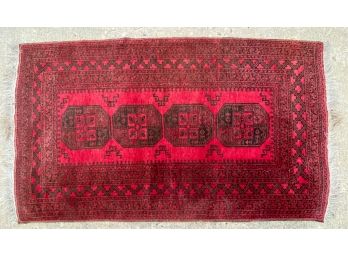 HAND KNOTTED BOKHARA  AREA RUG w BLOOD RED FIELD