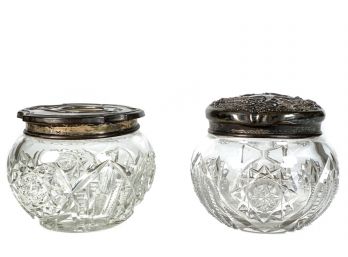 (2) CUT GLASS DRESSER BOXES WITH STERLING TOPS