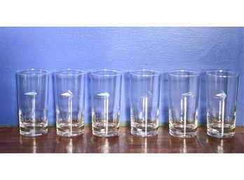 (6) SIGNED HAND PAINTED FLY FISHING MOTIF GLASSES