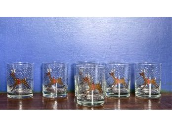 SET (6) RUDOLPH THE RED NOSED REINDEER ROCKS GLASS