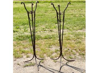 PAIR OF ARTS & CRAFTS WROUGHT IRON PLANT STANDS