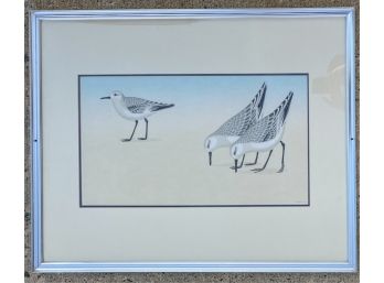 FRAMED LITHOGRAPH OF PIPING PLOVERS