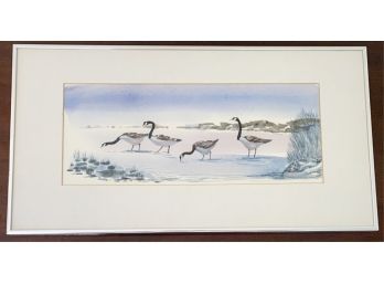 SIGNED WATERCOLOR OF CANADIAN GEESE IN WINTER