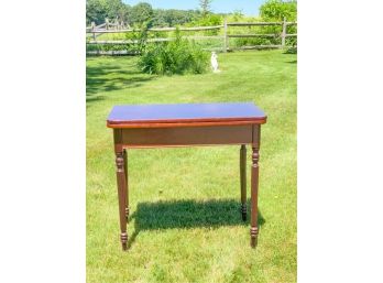 SHERATON STYLE MAHOGANY GAME TABLE ON REEDED LEGS