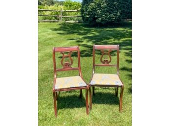 (2) SIMILAR LYRE BACK SIDE CHAIRS