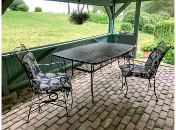 WROUGHT IRON PATIO SET w TABLE & (4) ARMCHAIRS