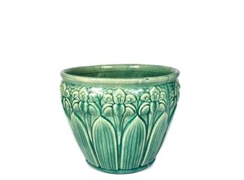 FLORAL & TURQUOISE ART POTTERY JARDINIERE