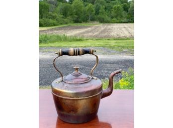 COPPER TEA KETTLE WITH TURNED HANDLE