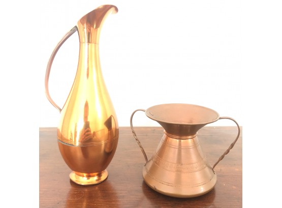 COPPER PITCHER AND VASE