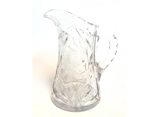 FINE QUALITY CUT GLASS PITCHER W/ NICELY APPLIED HANDLE