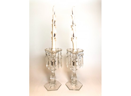 CRYSTAL CANDLESTICKS With LUSTERS