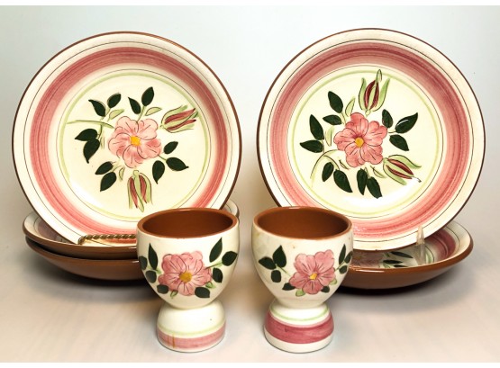 (4) STANGL WILD ROSE DISHED PLATES & EGG CUPS