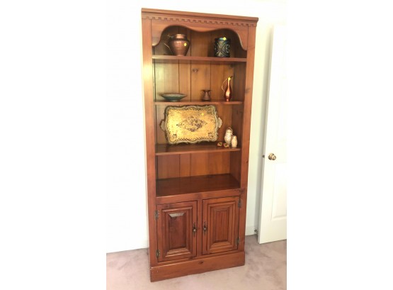 PINE BOOKCASE AND CABINET W/ PANELED DOORS
