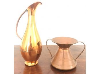 COPPER PITCHER AND VASE