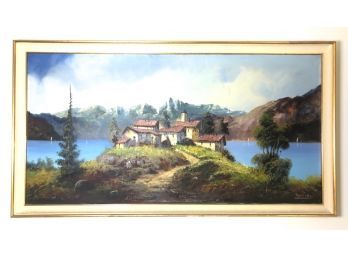 VINTAGE PAINTING OF LAKE COMO ITALY C. 1960
