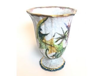 ITALIAN FAIENCE VASE HAND-PAINTED W/ FLORAL MOTIF