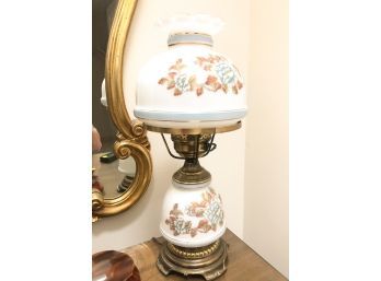 MILK GLASS AND BRASS TABLE LAMP