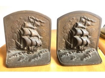 PAIR OF CAST IRON BOOKENDS W/ GALLIONS