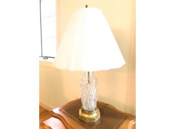 CUT GLASS TABLE LAMP W/ PIERCED BRASS BASE