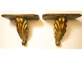 PAIR OF ITALIAN HAND CARVED FLORENTINE WALL SHELVES