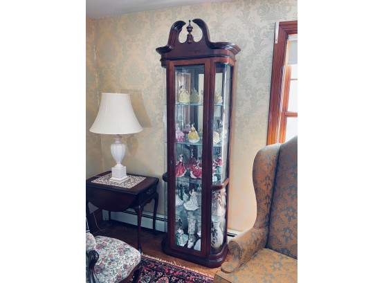 CHERRY CURVED GLASS CURIO COLLECTIONS CABINET