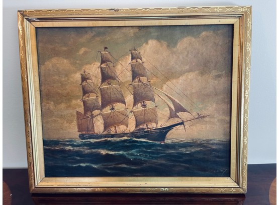 SIGNED T. BAILEY OIL ON CANVAS, SHIP PAINTING