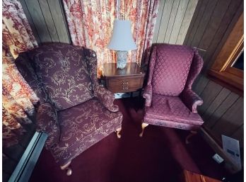 (2) MAROON WING CHAIRS