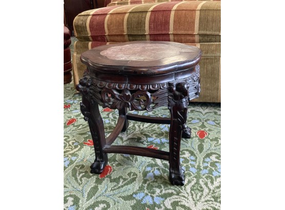 FINE ANTIQUE LOW MARBLETOP CHINESE CARVED STAND