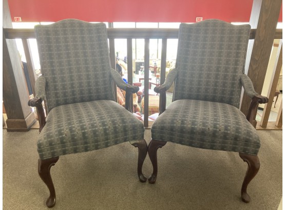 LATE 20THc BERNHARDT PAIR UPHOLSTERED ARM CHAIRS