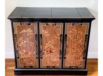 LACQUERED CHINOISERIE DRY BAR w DECORATIVE PANELS