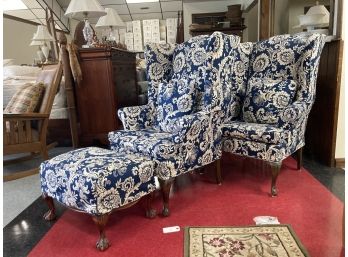 PR LATE 20THc QUEEN ANNE STYLE WINGBACK CHAIRS